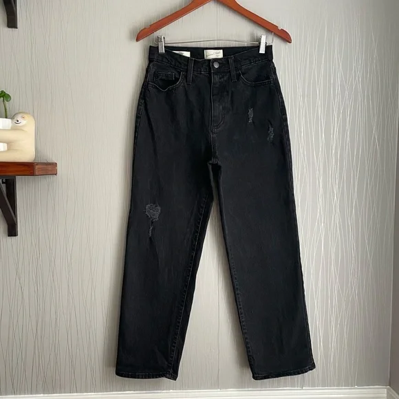 Women's High-Rise Vintage Straight Jeans - Universal Thread Black 2/26 - Picture 3 of 11